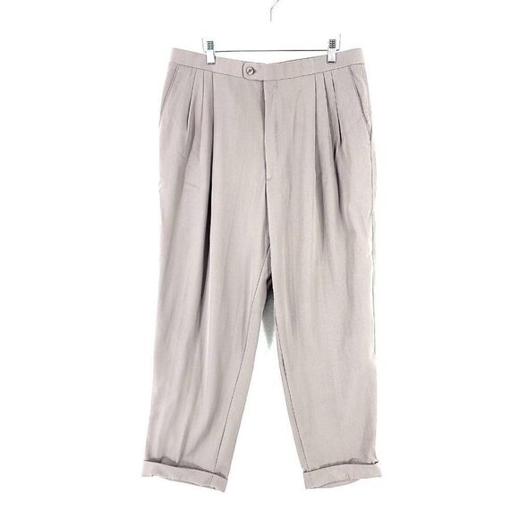 Greg Peters Gray Beige No‎ Belt Loops Wool Pleated Cuffed Dress Pants 34/27 High - Picture 1 of 6